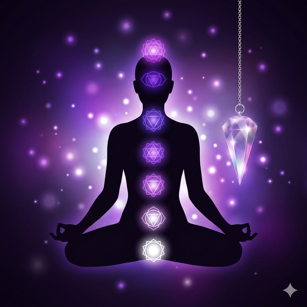 Chakra silhouette with pendulum